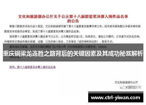 重庆铜梁龙连胜之路背后的关键因素及其成功秘笈解析